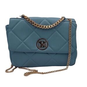 Badgley Mischka Elegant Blue Quilted Chain Shoulder Bag